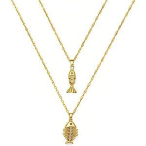 Ocean Fish Pendant Necklace Set | 18K Gold Plated Stainless Steel Layered